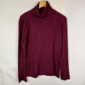 Tahari Womens Long Sleeve Turtleneck Sweater Top Sz XL Knit Ribbed Office Career